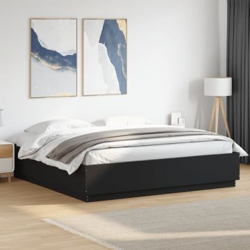 vidaXL Lovos rėmas su LED, juodas, 200x200cm, apdirbta mediena