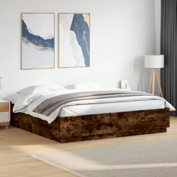 vidaXL Lovos rėmas su LED, dūminio ąžuolo, 200x200cm, apdirbta mediena