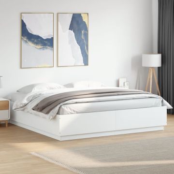 vidaXL Lovos rėmas su LED, baltas, 180x200cm, apdirbta mediena