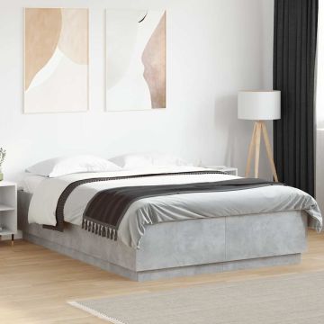 vidaXL Lovos rėmas su LED, betono pilkas, 150x200cm, apdirbta mediena