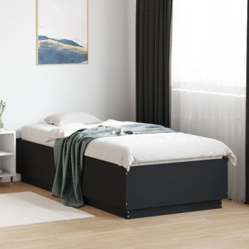 vidaXL Lovos rėmas su LED, juodas, 100x200cm, apdirbta mediena