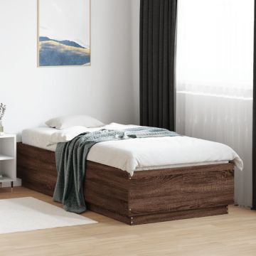 vidaXL Lovos rėmas su LED, rudas ąžuolo, 100x200cm, apdirbta mediena
