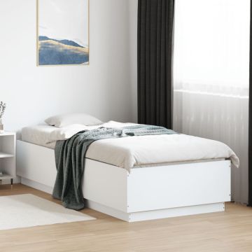 vidaXL Lovos rėmas su LED, baltas, 90x200cm, apdirbta mediena