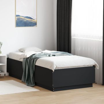 vidaXL Lovos rėmas su LED, juodas, 90x200cm, apdirbta mediena