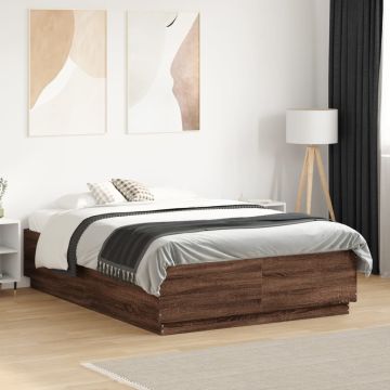 vidaXL Lovos rėmas su LED, rudas ąžuolo, 140x190cm, apdirbta mediena