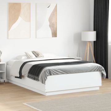 vidaXL Lovos rėmas su LED, baltas, 135x190cm, apdirbta mediena