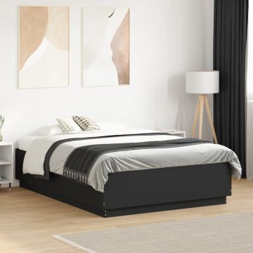 vidaXL Lovos rėmas su LED, juodas, 120x190cm, apdirbta mediena