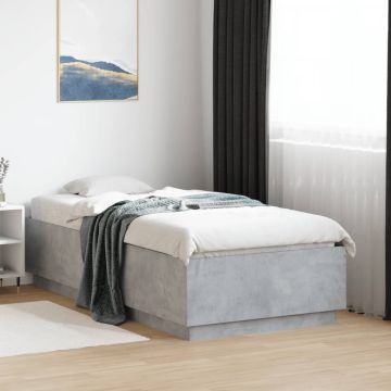 vidaXL Lovos rėmas su LED, betono pilkas, 90x190cm, apdirbta mediena