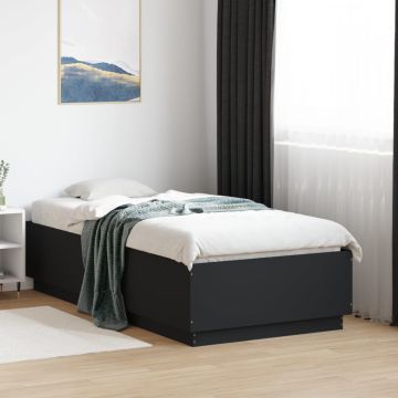 vidaXL Lovos rėmas su LED, juodas, 75x190cm, apdirbta mediena