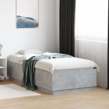 vidaXL Lovos rėmas su LED, betono pilkas, 75x190cm, apdirbta mediena