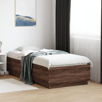 vidaXL Lovos rėmas su LED, rudas ąžuolo, 75x190cm, apdirbta mediena