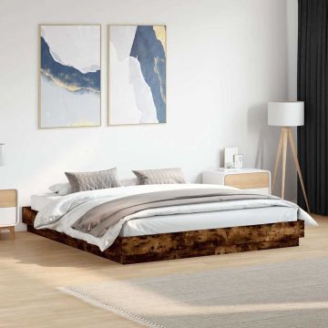 vidaXL Lovos rėmas su LED lemputėmis, dūminio ąžuolo, 180x200cm