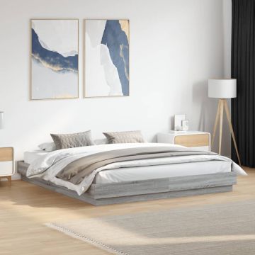 vidaXL Lovos rėmas su LED lemputėmis, pilkos ąžuolo spalvos, 180x200cm