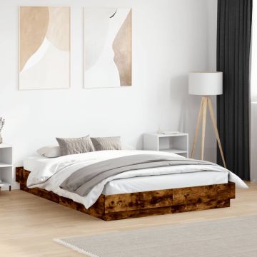 vidaXL Lovos rėmas su LED lemputėmis, dūminio ąžuolo, 120x190cm
