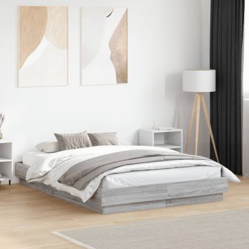 vidaXL Lovos rėmas, pilkos ąžuolo spalvos, 135x190cm, apdirbta mediena
