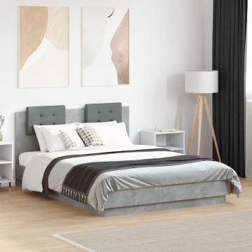 vidaXL Lovos rėmas su galvūgaliu, betono, 135x190cm, apdirbta mediena