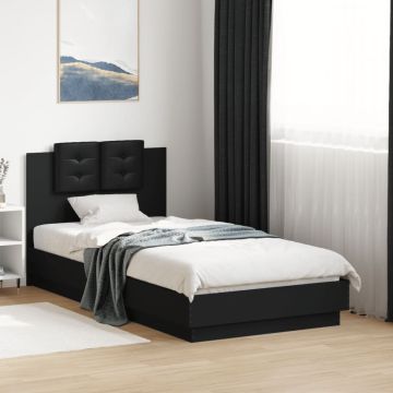 vidaXL Lovos rėmas su galvūgaliu, juodas, 75x190cm, apdirbta mediena