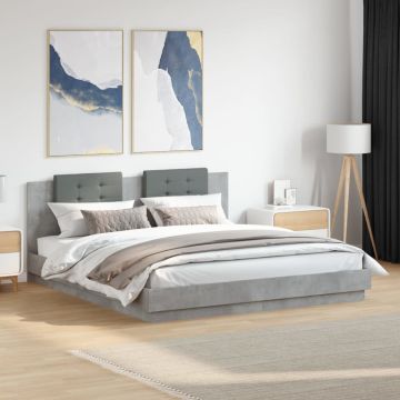 vidaXL Lovos rėmas su galvūgaliu ir LED, betono pilkas, 180x200cm