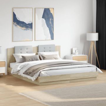 vidaXL Lovos rėmas su galvūgaliu ir LED, ąžuolo spalvos, 160x200cm