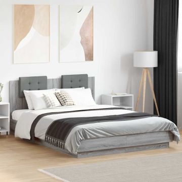 vidaXL Lovos rėmas su galvūgaliu ir LED, pilkas ąžuolo, 150x200cm