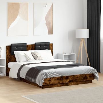 vidaXL Lovos rėmas su galvūgaliu ir LED, dūminio ąžuolo, 120x190cm