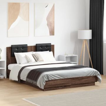 vidaXL Lovos rėmas su galvūgaliu ir LED, rudas ąžuolo, 120x190cm
