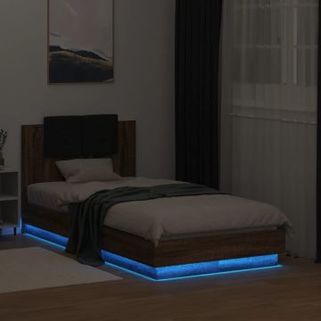 vidaXL Lovos rėmas su galvūgaliu ir LED lemputėmis, rudas, 75x190cm