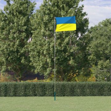 vidaXL Ukrainos vėliava su stiebu, aliuminis, 5,55m