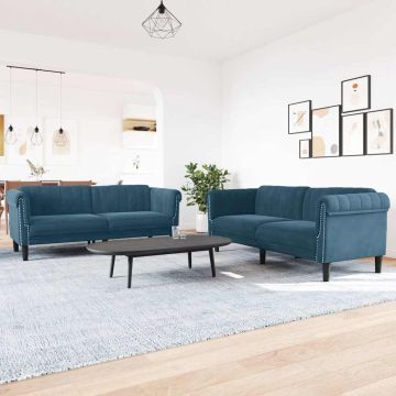 vidaXL Sofos komplektas, 2 dalių, mėlynos spalvos, aksomas
