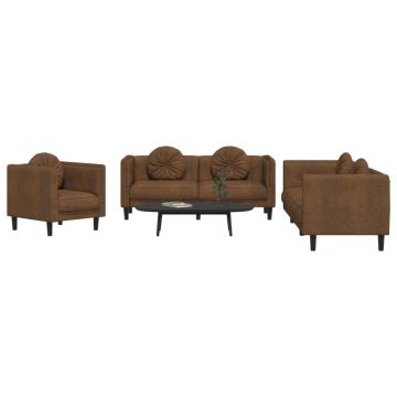 vidaXL Sofos komplektas su pagalvėmis, 3 dalių, rudas, aksomas