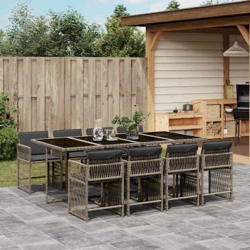vidaXL Sodo komplektas su pagalvėlėmis, 9 dalių, pilkas, poliratanas