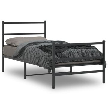 vidaXL Lovos rėmas su galvūgaliu/kojūgaliu, juodas, 90x190cm, metalas