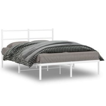 vidaXL Metalinis lovos rėmas su galvūgaliu, baltos spalvos, 135x190cm