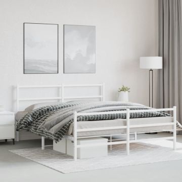 vidaXL Lovos rėmas su galvūgaliu/kojūgaliu, baltas, 150x200cm, metalas
