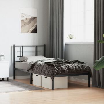 vidaXL Metalinis lovos rėmas su galvūgaliu, juodos spalvos, 90x190cm
