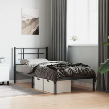 vidaXL Metalinis lovos rėmas su galvūgaliu, juodos spalvos, 90x200cm