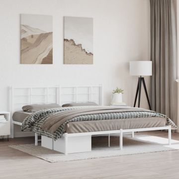 vidaXL Metalinis lovos rėmas su galvūgaliu, baltos spalvos, 183x213cm