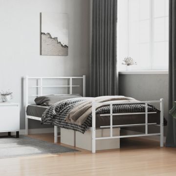 vidaXL Lovos rėmas su galvūgaliu/kojūgaliu, baltas, 107x203cm, metalas