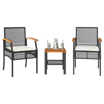 vidaXL Bistro komplektas, 3 dalių, juodas, poliratanas ir akacija