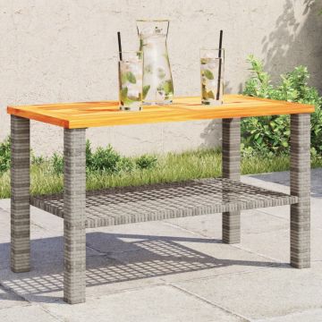 vidaXL Sodo stalas, pilkas, 70x38x42cm, poliratanas/akacijos mediena