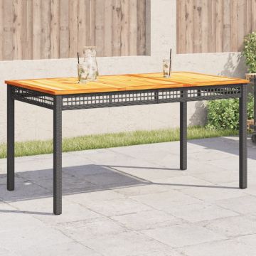 vidaXL Sodo stalas, juodas, 140x80x75cm, poliratanas/akacijos mediena