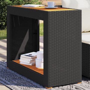 vidaXL Stalas su mediniu stalviršiu, juodas, 100x40x75cm, poliratanas