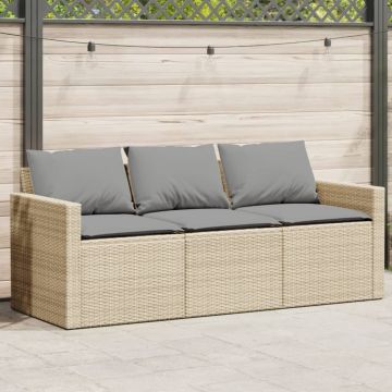 vidaXL Trivietė sodo sofa su pagalvėlėmis, smėlio spalvos, poliratanas