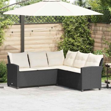 vidaXL L formos sofa sofa su pagalvėlėmis juodos poliuretano spalvos