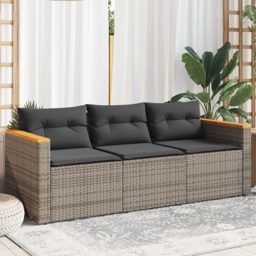 vidaXL Trivietė sodo sofa su pagalvėlėmis, pilkos spalvos, poliratanas