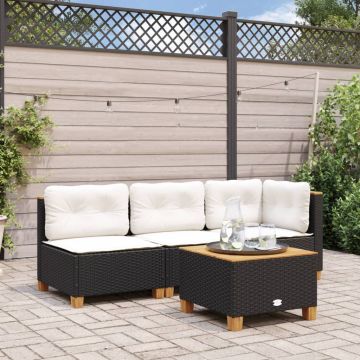vidaXL Sodo stalas, juodas, 55x55x36cm, poliratanas/akacijos mediena