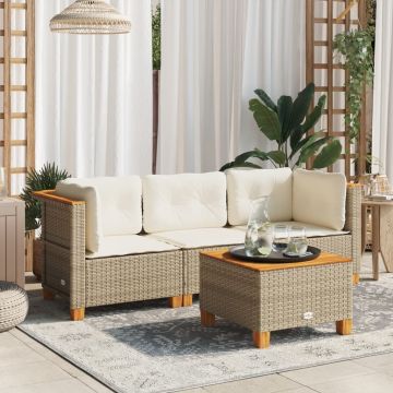 vidaXL Trivietė sodo sofa su pagalvėlėmis, smėlio spalvos, poliratanas