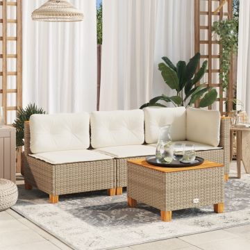 vidaXL Trivietė sodo sofa su pagalvėlėmis, smėlio spalvos, poliratanas