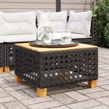 vidaXL Sodo stalas, juodas, 55x55x36cm, poliratanas/akacijos mediena