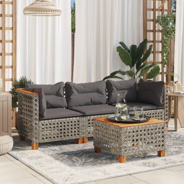 vidaXL Trivietė sodo sofa su pagalvėlėmis, pilkos spalvos, poliratanas